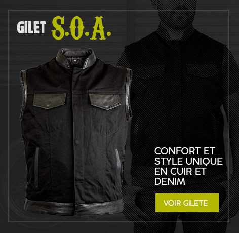 Gilet de moto SOA en Denim et cuir