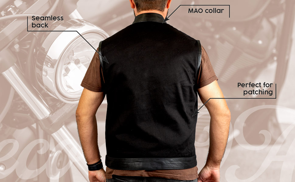 The waistcoat is perfect for attaching biker club patches, no seams on the back.
